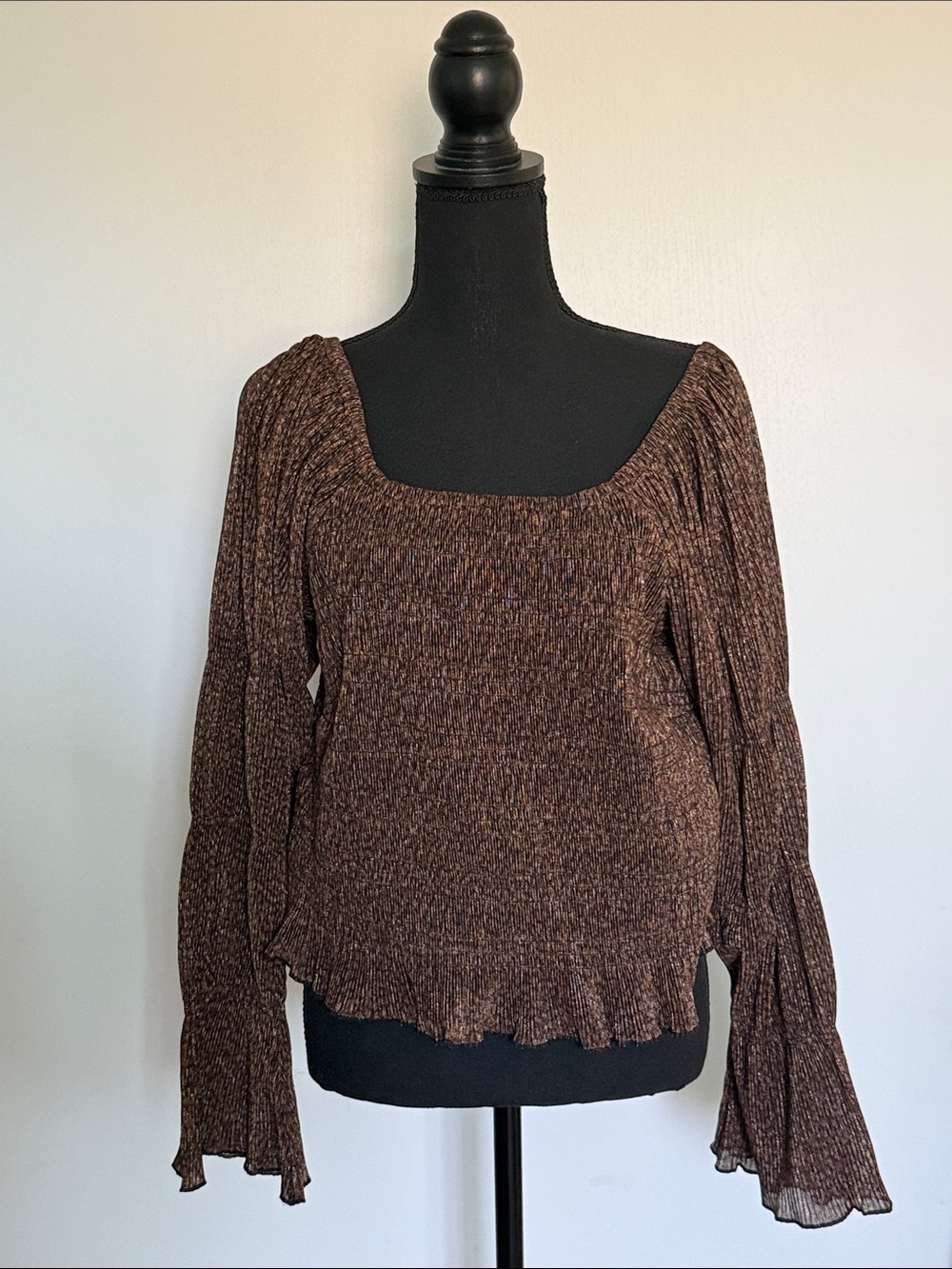 Anthropologie Brown Smocked Peasant Top | Sz 1X